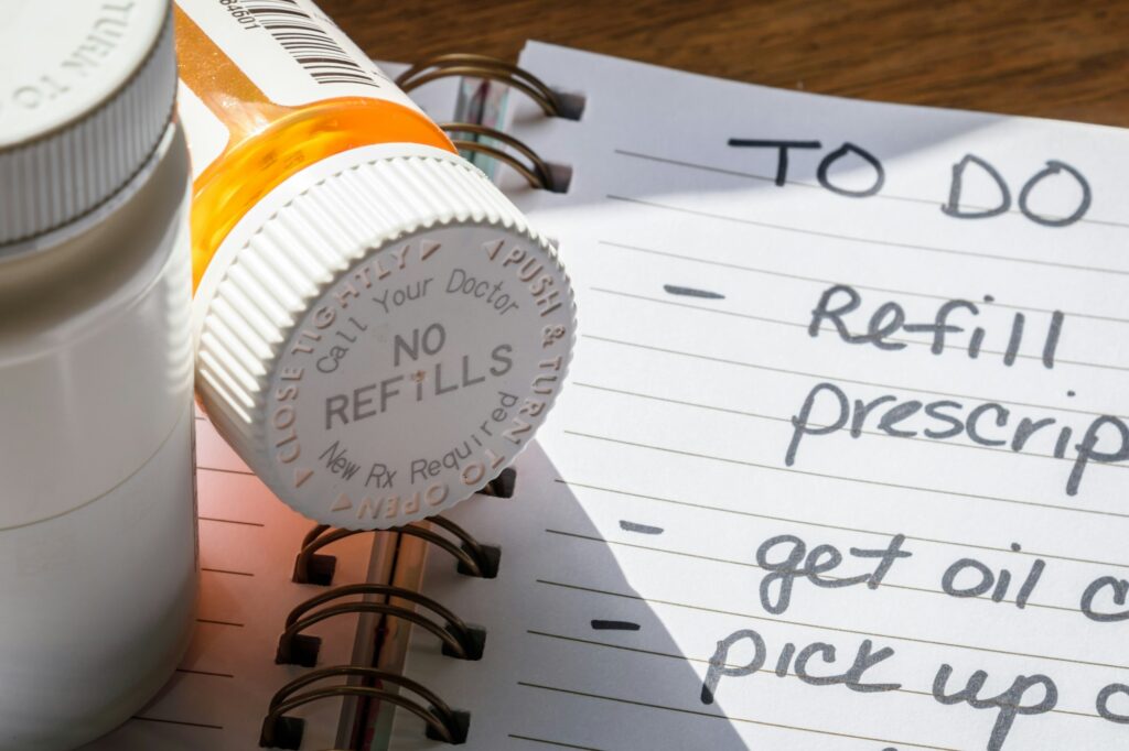 Closeup of prescription bottle with no refills